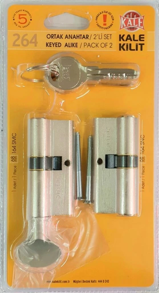 MS 58 Pirinç Silindir Kapı Kilit Göbeği 60 mm – Ortak Anahtar, İkiz Barel ve Çelik Pimli Delinmeye Karşı Koruma