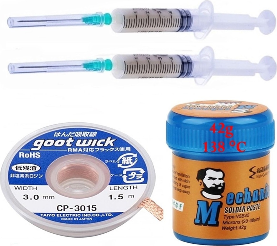 Mechanic Krem Lehim Sıvı Lehim Mechanic Solder Paste 42 Gr 138C Lehim Emme Temizleme Teli 3,0 mm
