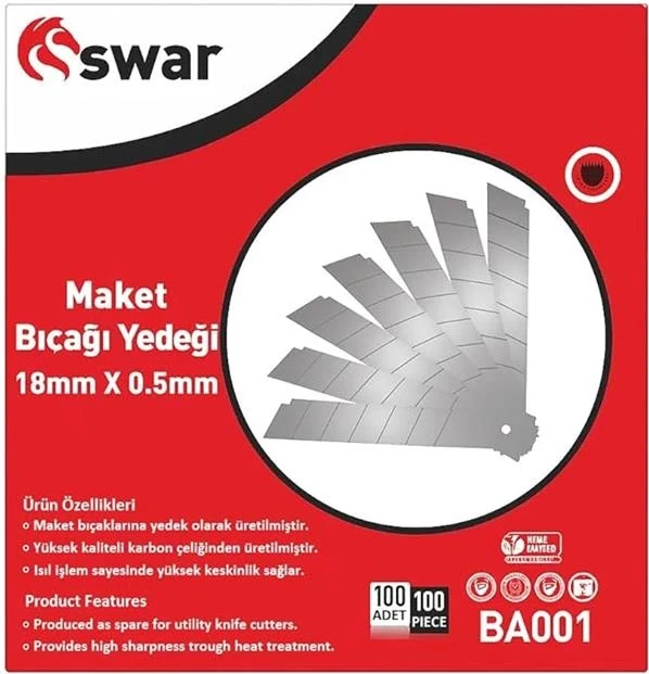 Maket Bıçağı Yedeği, 18 mm x 0,5 Mm, Karbon Çelik, Ultra Keskin, Dayanıklı Uç, 7 Kırımlı