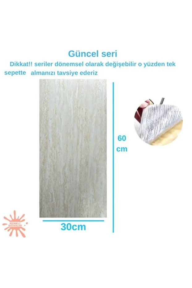 BS1741  Shiny 10m2 55 Adet 30x60cm Yapışkanlı  Mermer Desenli Karavan Banyo Wc Duvar Kaplama Paneli