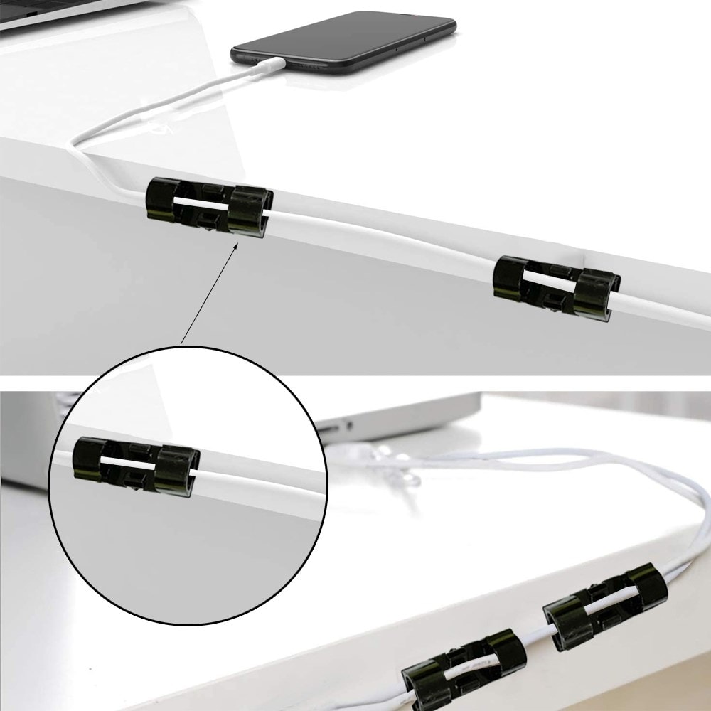 Yapışkanlı Mini 20LI Klips USB Pc Adaptör Kablo Tutucu Aparat Beyaz