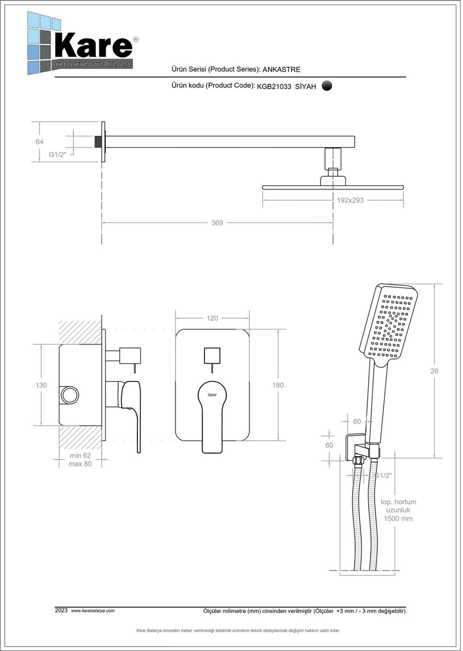 Ankastre Siyah 2 Yollu Banyo Set
