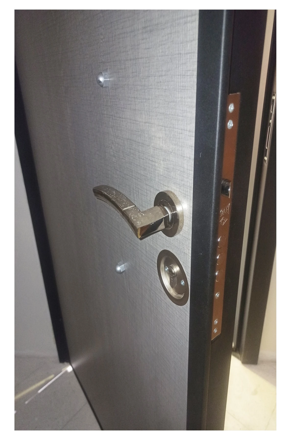 Düz Model Çelik Kapı, Antrasit Gri Desenli Çelik Kapı Sol Açılım