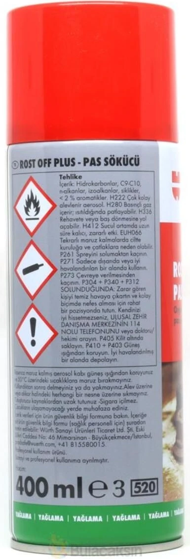 Rost Off Plus Pas Sökücü Sprey - Çatlatma Etkisi, Yüksek Sızma Özelliği, Asit ve Sıvı Silikon İçermez, 400 ml