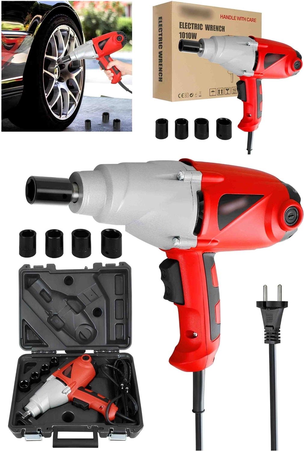 İyisi Yok Elektrikli Oto Araba Lastik Somun Sıkma Sökme Matkap 1010W 450 N.m Kablolu 4 Lokma Anahtar Çantalı