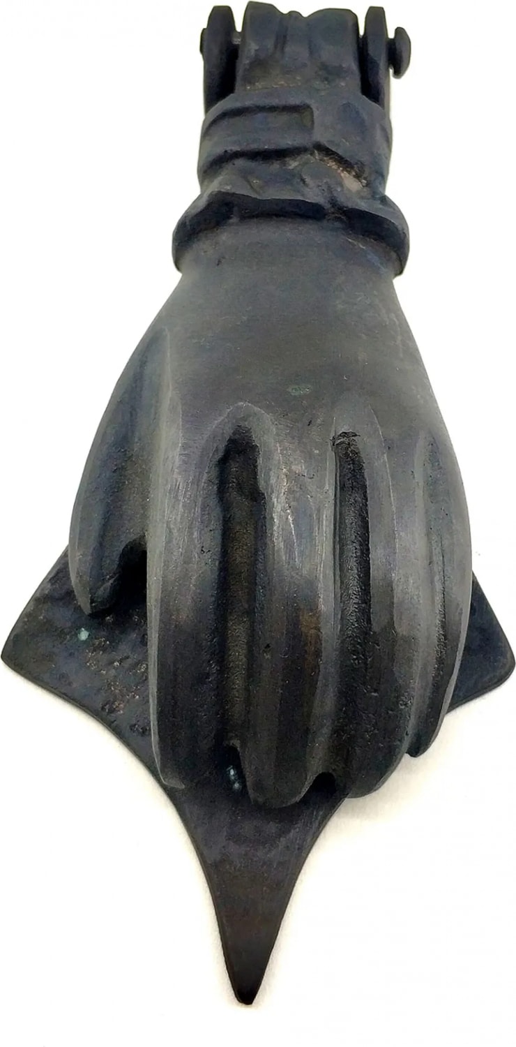Antika Tarz Dekoratif Pirinç El Kapı Tokmağı, Taktak - 167X75 Mm, Oksit