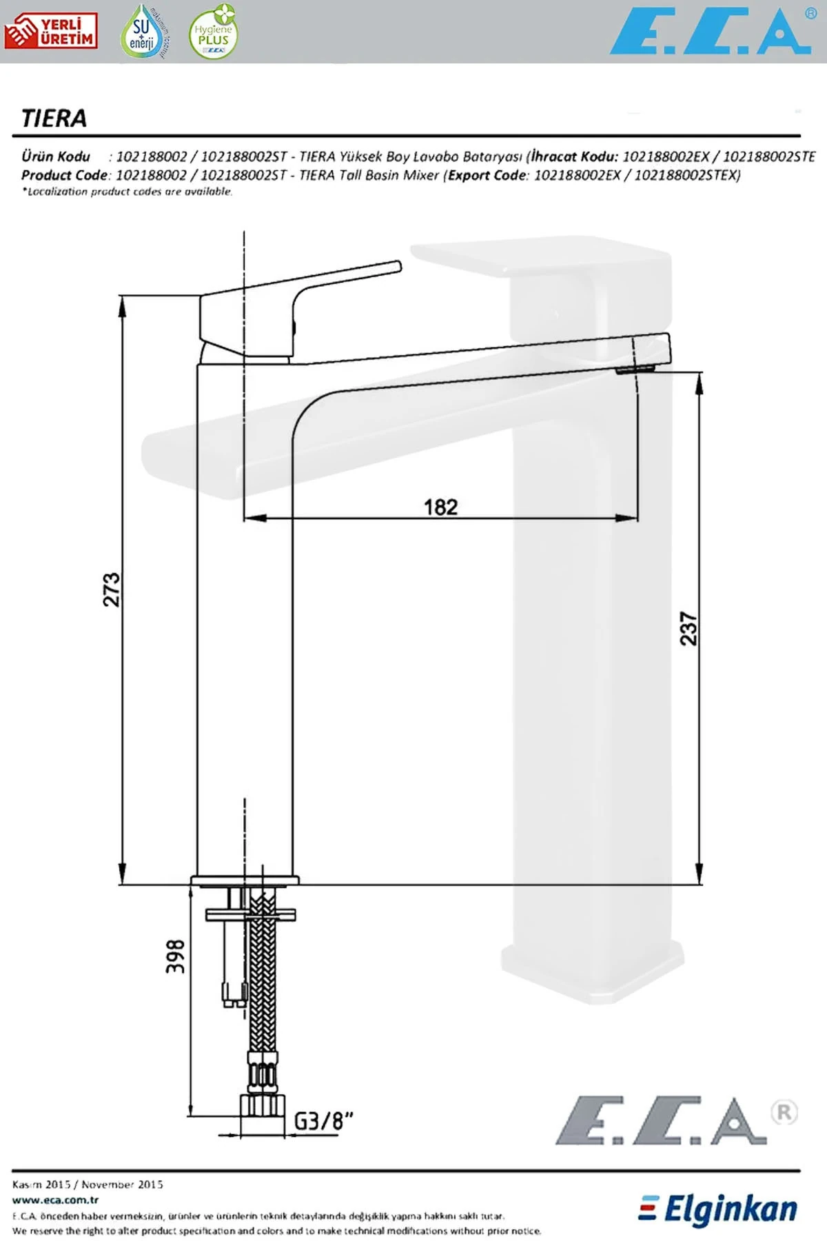 E.c.a Tiera Lavabo Bataryası Mat Siyah Yüksek Tip Lavabo Bataryası 103588002