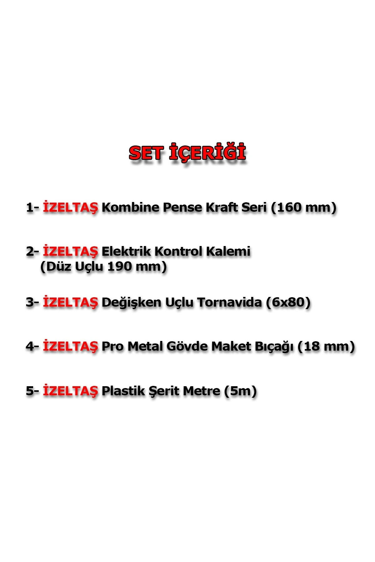 5'li Pro Set 5 Parça Kraft Pense 160mm Kontrol Kalemi Tornavida Maket Bıçağı Şerit Metre