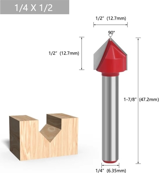 6.35X12.7MM Lavıe 6mm 1/4 Sap 90 V Tipi Planya Kesici Oyma Kanal Açma Araçları Yönlendirici Bit Seti Emniyet Freze Kesiciler (Yurt Dışından)