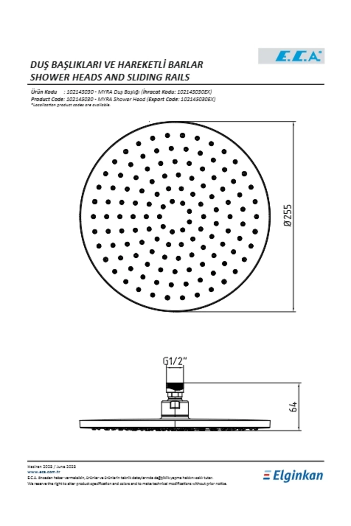 Myra Duş Başlığı Ø255