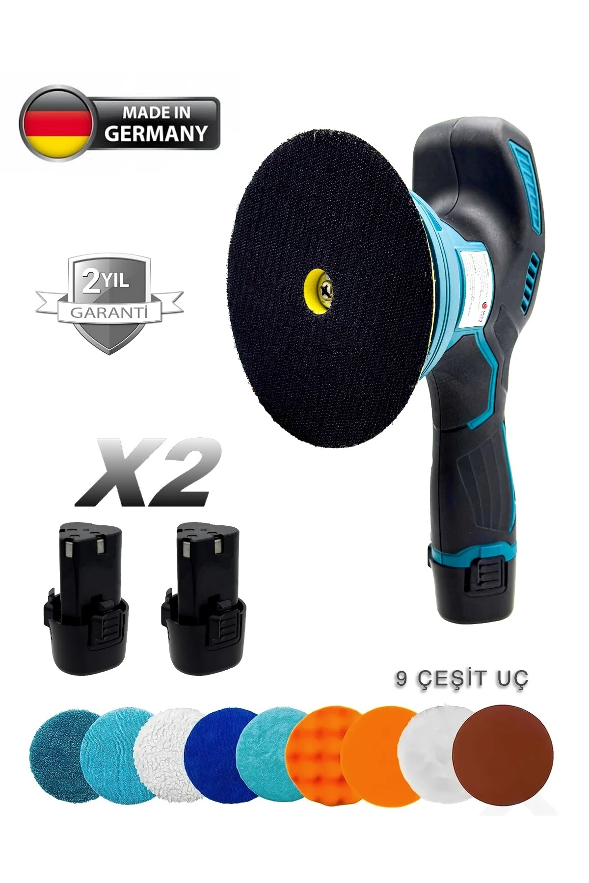 Çift Akülü Orbital 48 V Lityum 2x Batarya 6 Devir Ayarlı Detay Pasta Cila Zımpara Polisaj Makinesi.