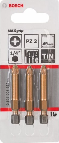 BOSCH - 3'Lü Paket - Max Grip Serisi Vidalama Ucu - Pz 2, 49 Mm