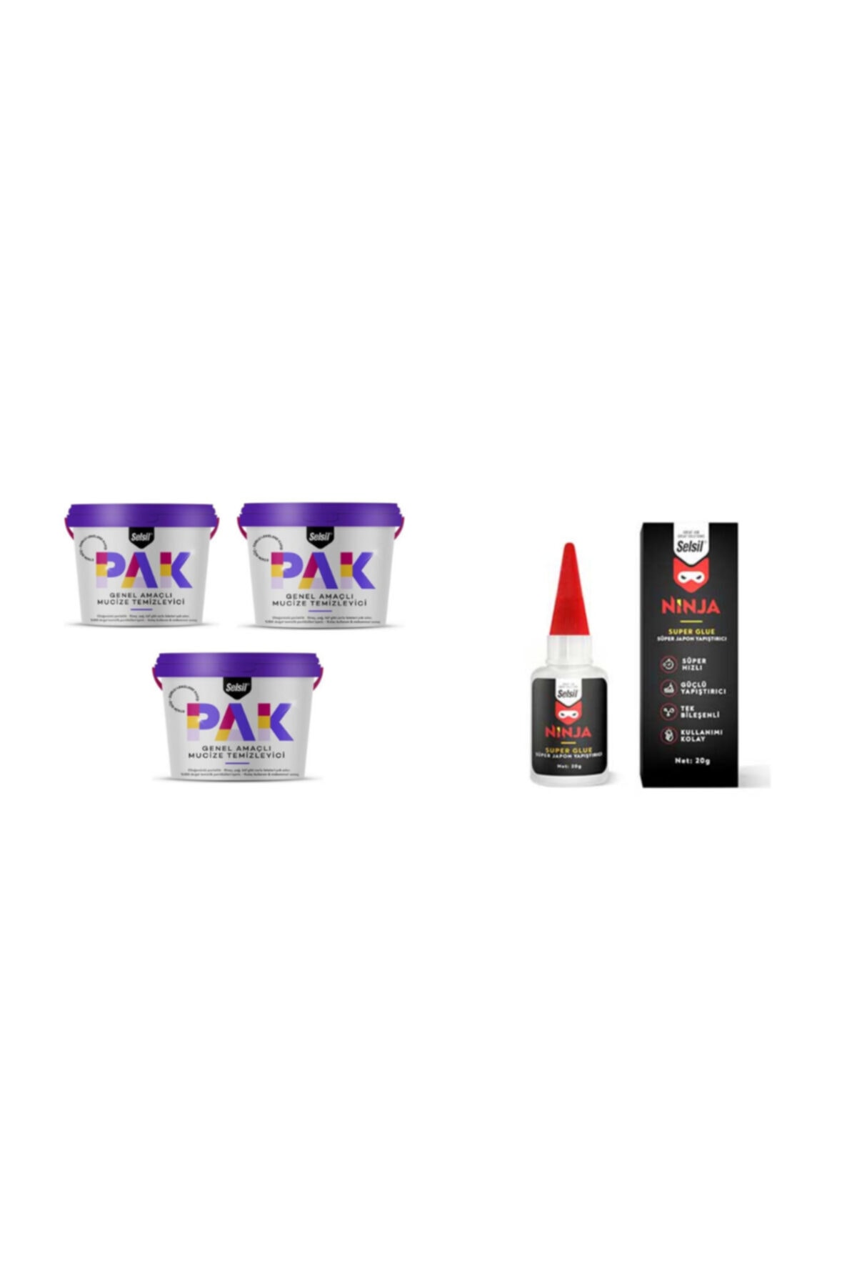 SELSİL Pinkpazar 3 Adet Pak Genel Amaçlı Mucize Temizleyici + Ninja Japon Yapıştırıcı 20 Gr