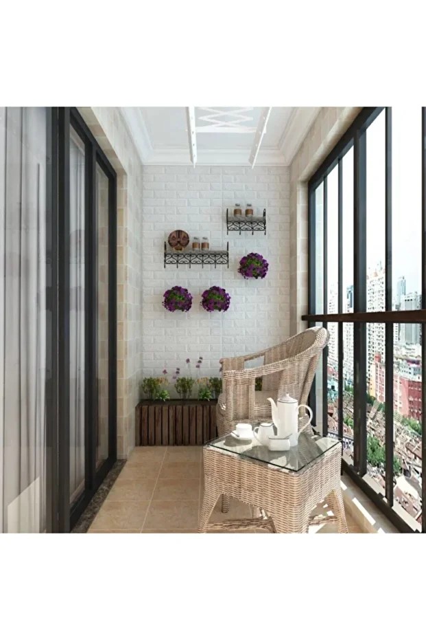 Yapışkanlı Sünger Beyaz Tuğla Duvar Kağıdı Kaplama Paneli 70x77 cm 6 Adet