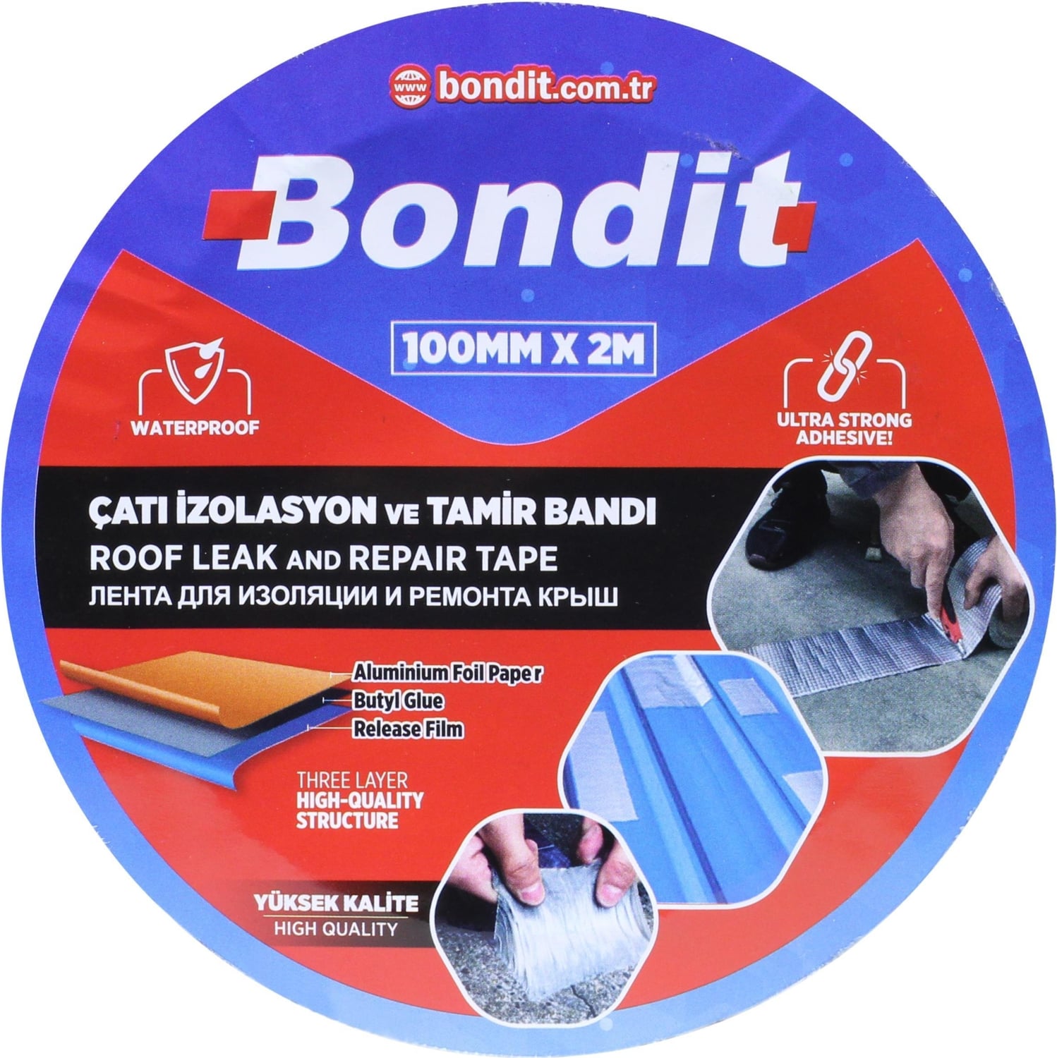 OZKUVVET Bondit Çatı Izolasyon Ses Su Yalıtım Tamir Bandı Çamur Bant 10 cm x 2 mt 5 Adet