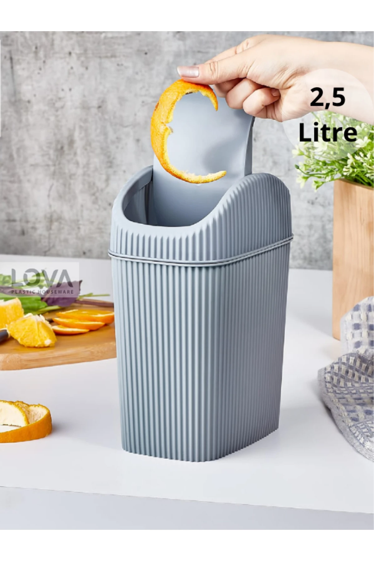 2,5 lt Mini Mutfak,Masa,Banyo Tezgah Üstü Çöp Kovası (Gri)