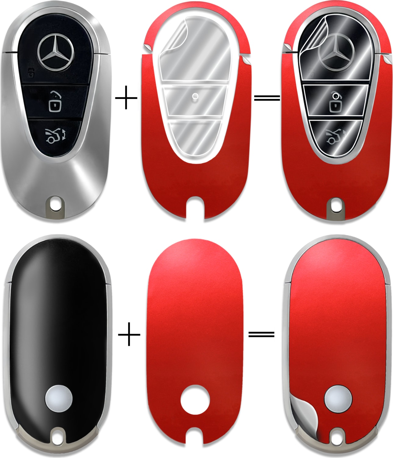 Mercedes C E S Glc Cle Eqe Eqs Sl Smart Key Koruyucu –sticker Seti (Kılıf Değildir) (Sedefli Kırmızı)
