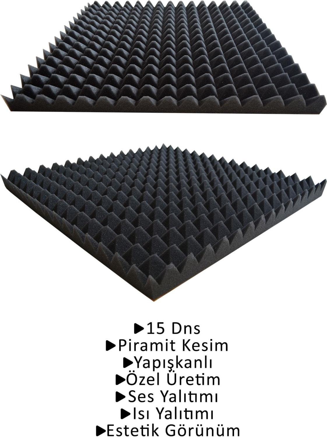 Akustik Ses Yalıtım SÜNGERI - 50 x 50 x 4 - PIRAMIT Kesim - Yapışkansız 24 Ad.