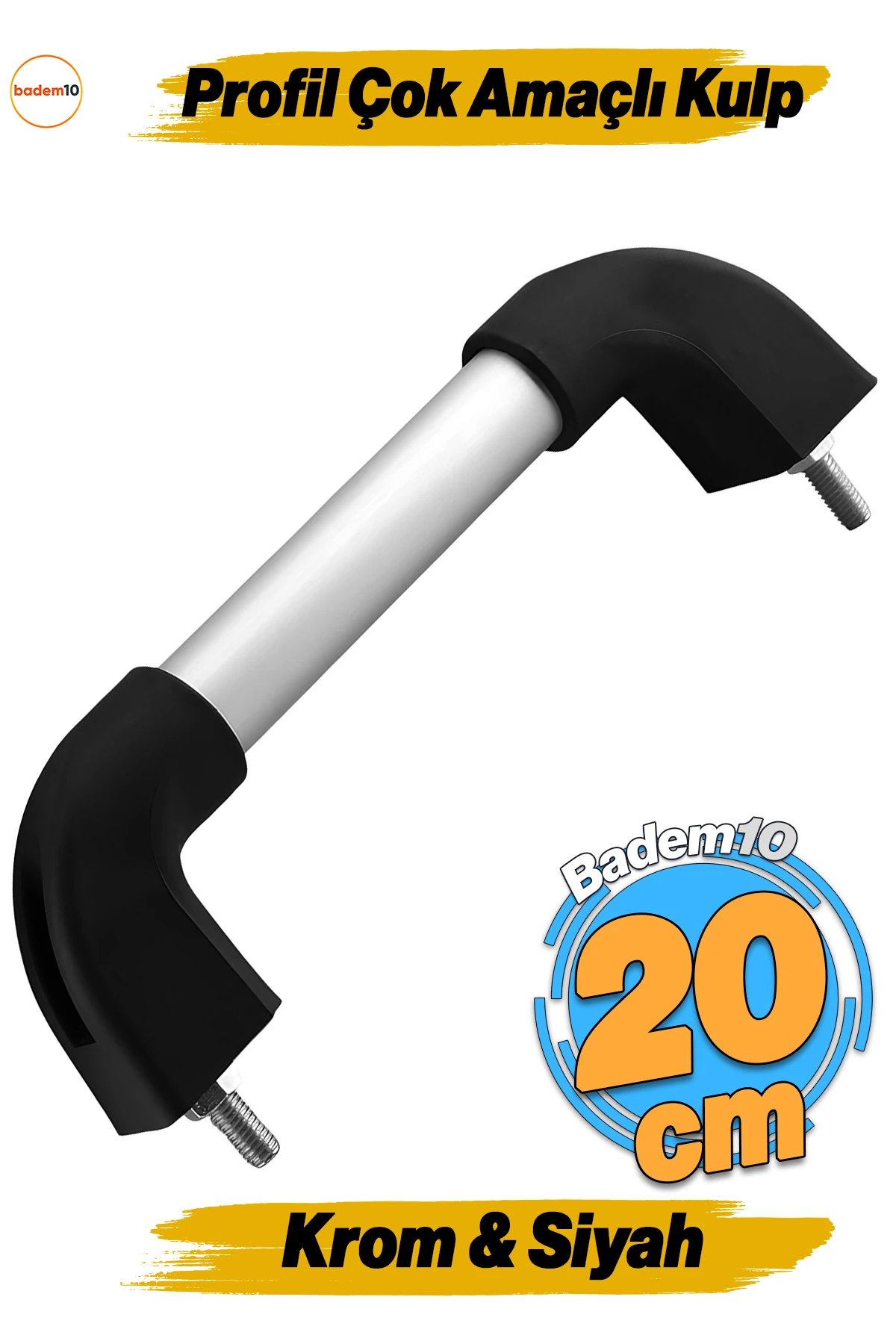 Profil Boru 20 Cm Kulp Krom-siyah Çekme Kol Tutamağı Çanta Valiz Pencere Kapı Tutamak