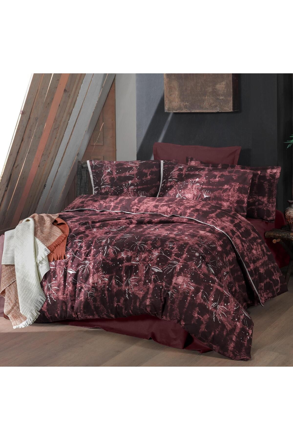 Doryana King Size (Battal Boy) %100 Pamuk Flanel (Pazen) Nevresim Takımı Bordo