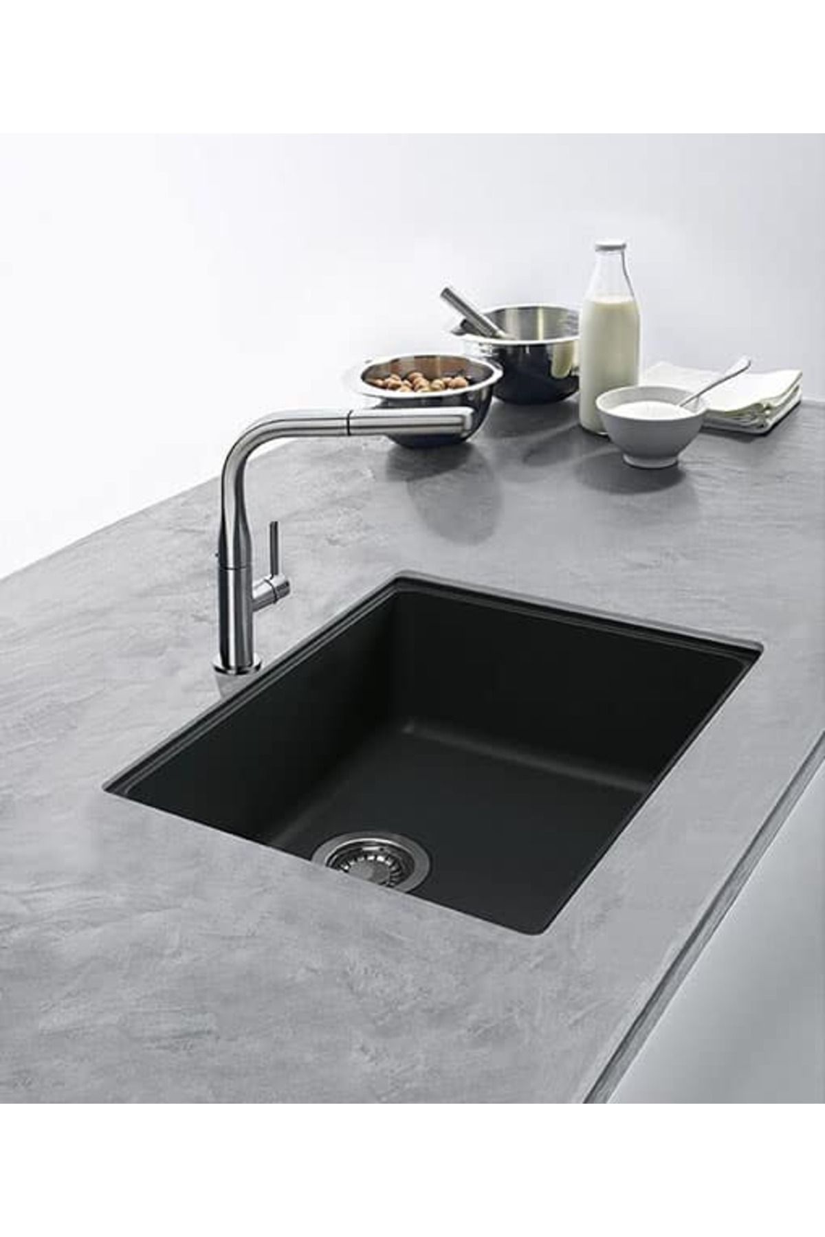 Blo -50/40 Tek Göz Granit Evye Siyah-beyaz-krem-antrasit-gri Bej (KREM)