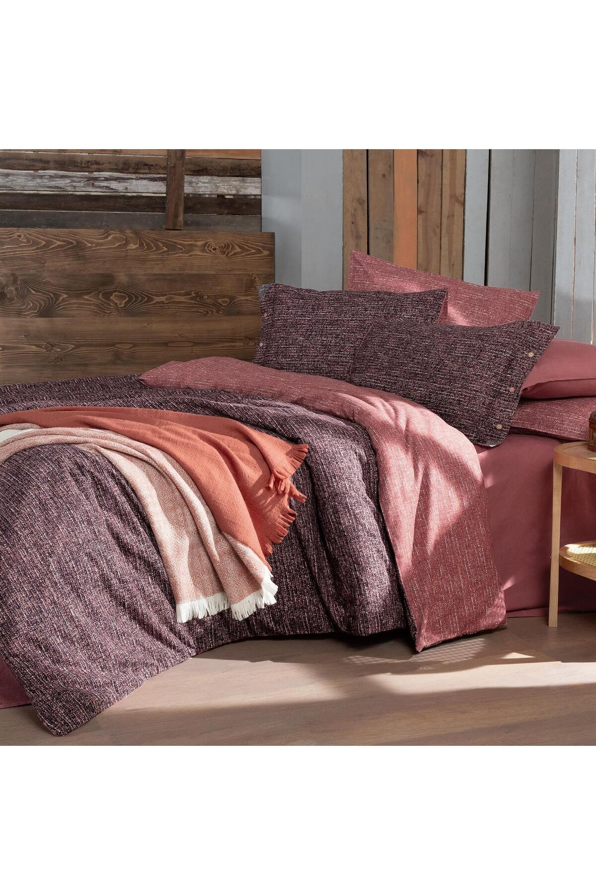 Glamis Çift Kişilik %100 Pamuk Flanel (Pazen) Nevresim Takımı Bordo