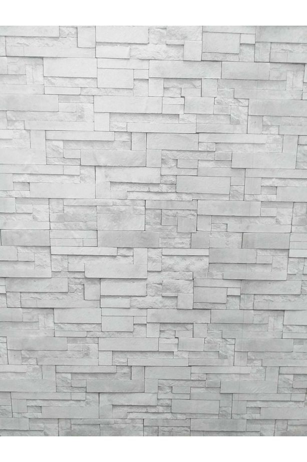Oskar White Doğal Taş Görünümlü Açık Gri Duvar Kağıdı(5m2)