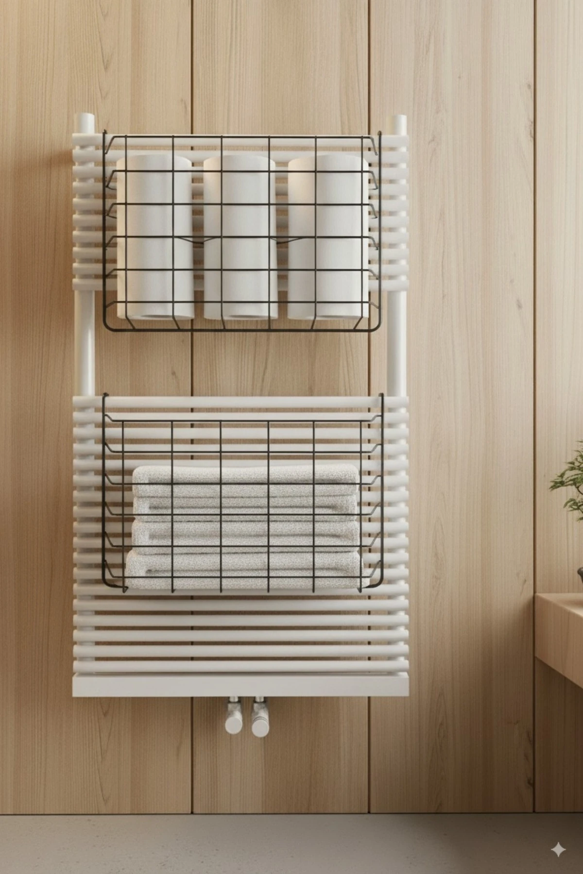 Büyük Boy 2 Adet Banyo Düzenleyici Asılabilir Havlupan Havlu ve Tuvalet Kağıdı Sepeti