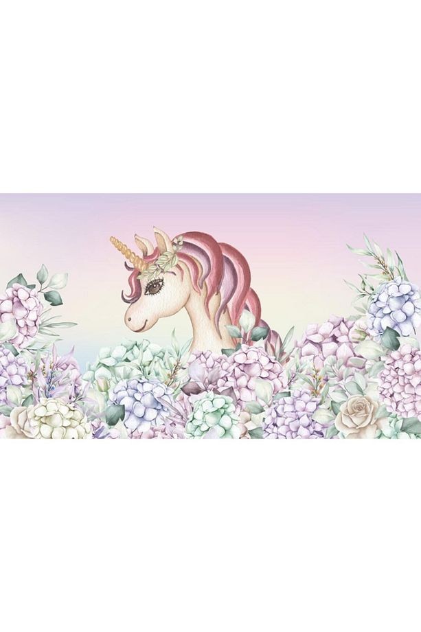Unicorn Boynuzlu At Çiçekler Çocuk Odası Kendinden Yapışkanlı Duvar Folyosu