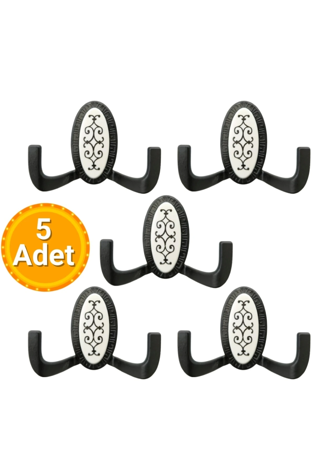 5 Adet Metal Vestiyer Askılığı - Mat Siyah, Desenli, Dayanıklı, Elbise ve Mobilya Askılığı