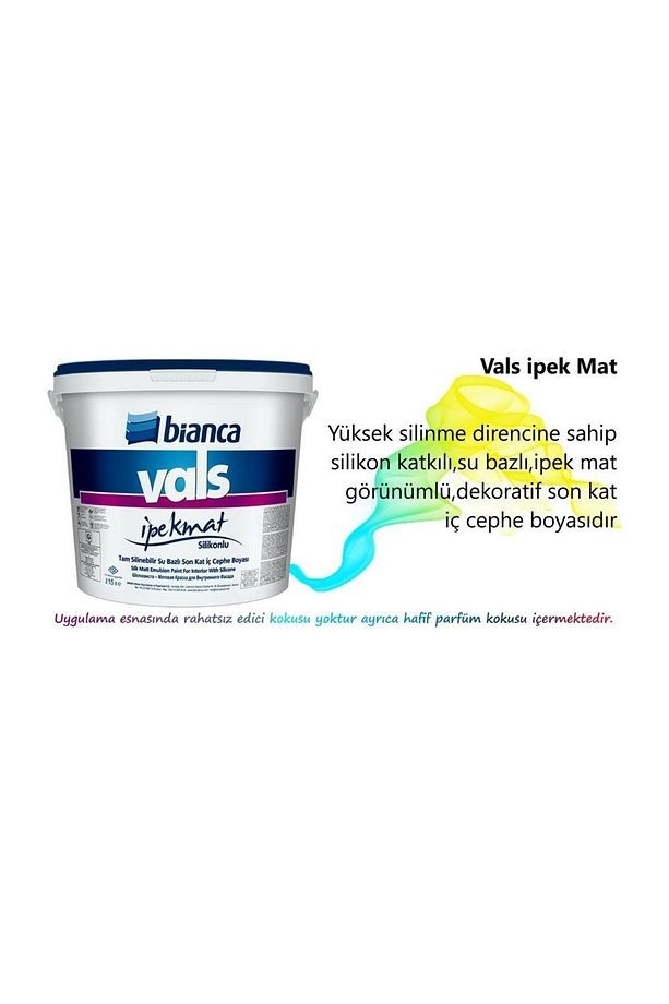 Vals İpekmat Silikonlu Silinebilir Duvar Boyası - Parfümlü 7.5 Lt