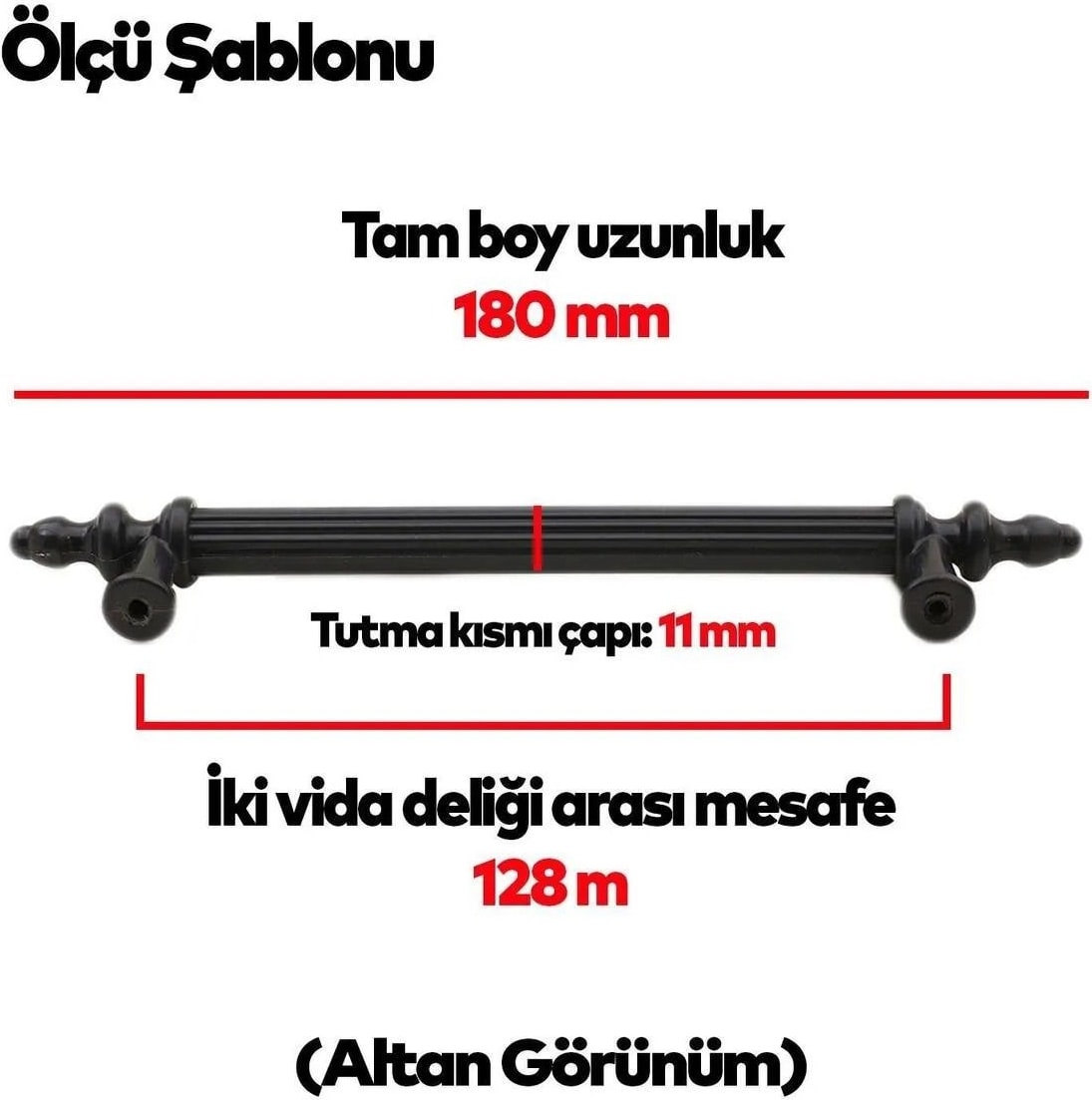 (Sert Plastik) Zeus 128 mm Siyah Mobilya Çekmece Mutfak Dolap Kapak Dolabı Kulpu Kulbu Kulpları