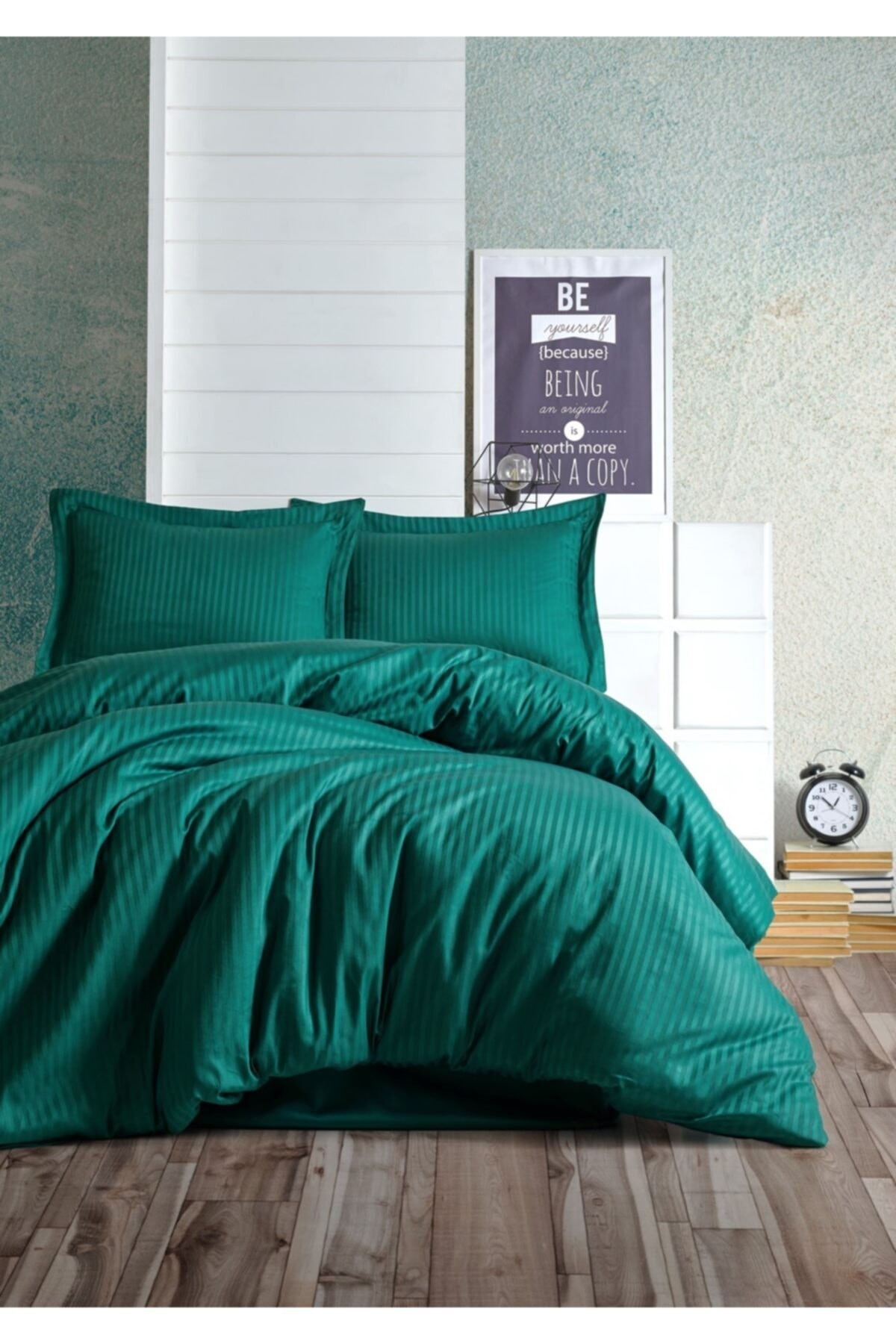 Elegant Series Saten Nevresim Takımı Çift Kişilik Stripe-petrol