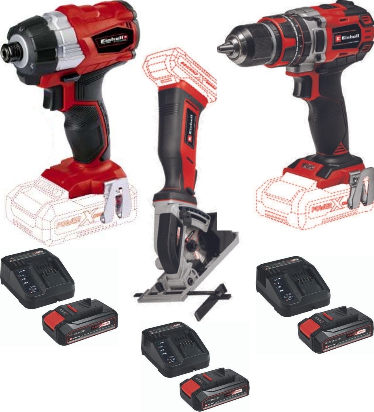 EİNHELL Te-Ci 18 Bl Vidalama Te-Cd 18/50 Li-I Bl Matkap Te-Cs 18/89 Mini Daire Testere 3X2.5AH Set