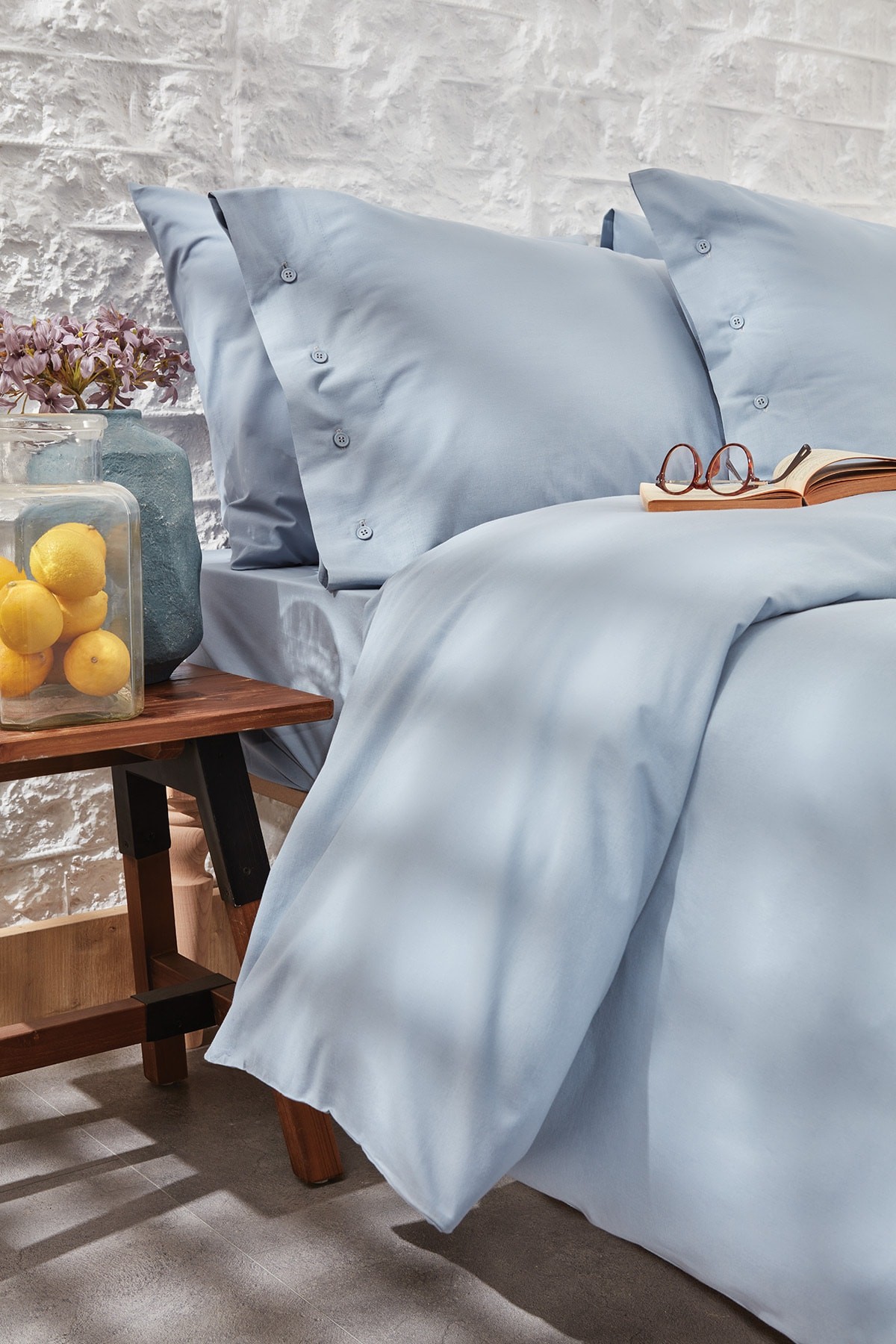 Plain Çift Kişilik Ranforce Yıkamalı Nevresim Takımı - Indigo