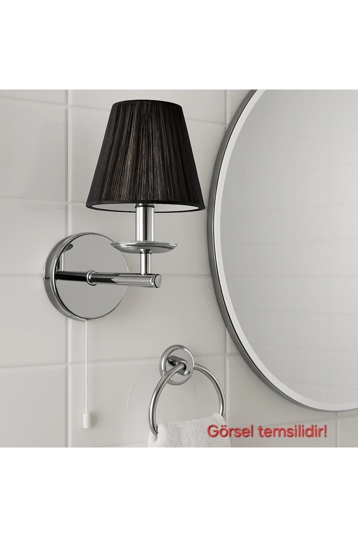 Esila Dekoratif Siyah Şapkalı Krom Kaplama Duvar Aplik (İPLİ ANAHTARLI!!!)