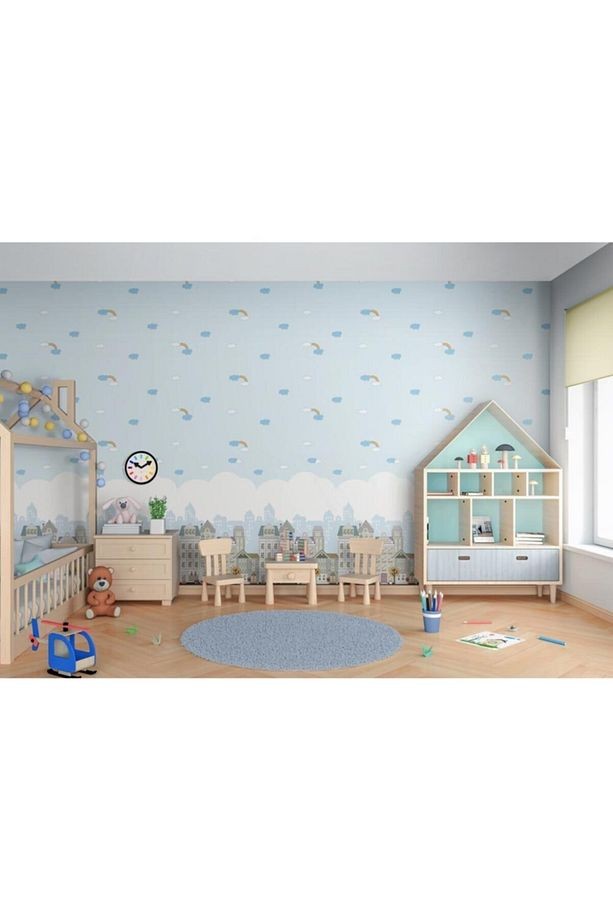 Adakıds Gökkuşağı Ve Bulut Desenli Duvar Kağıdı (10,6m2)