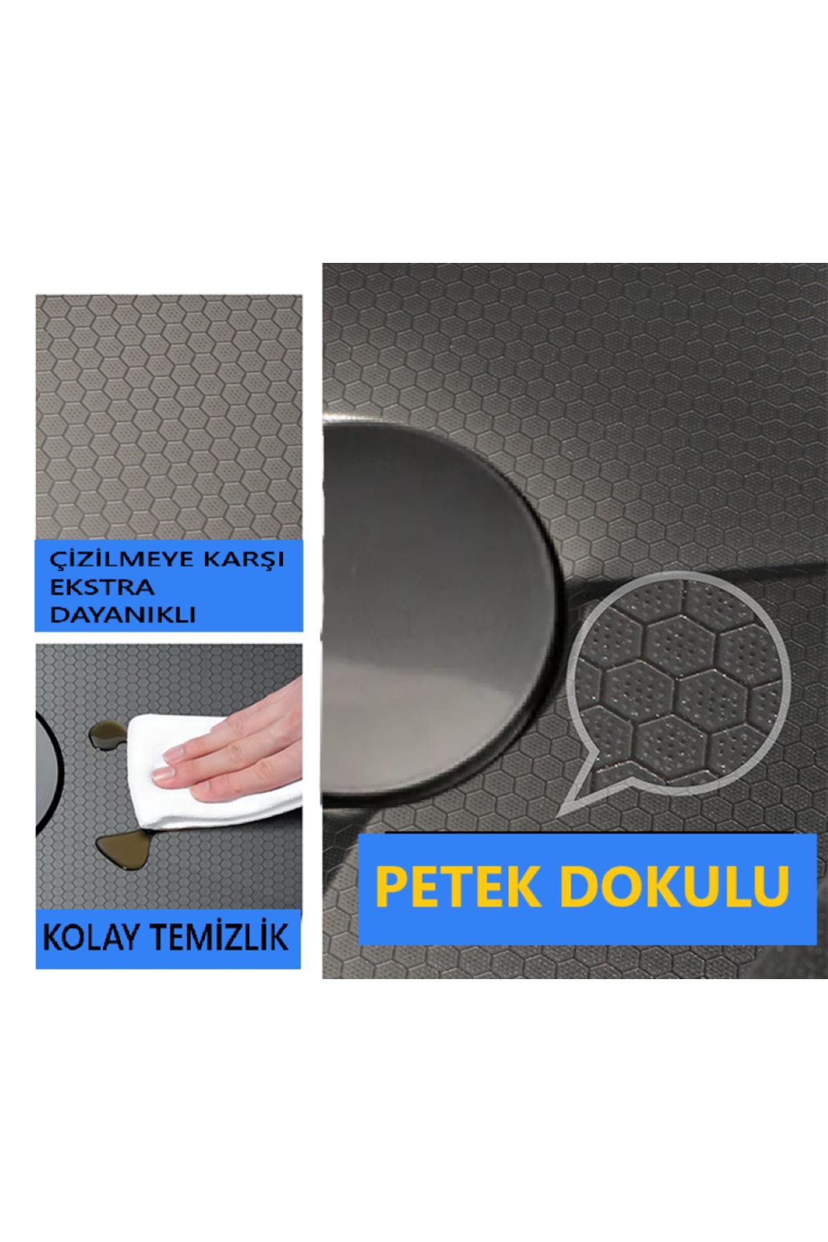 Petek Dokulu PVD Çelik (40 50 cm), Antrasit Paslanmaz Çelik Evye, Mutfak Lavabosu