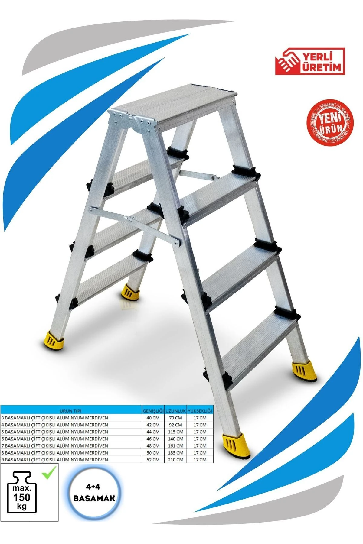 SÖZBİR 4+4 GOLD ALÜMİNYUM ÇİFT ÇIKIŞLI MERDİVEN