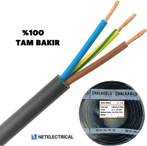 3x1.5 Ttr 100 Metre - Siyah Kaliteli %100 Tam Bakır Kablo