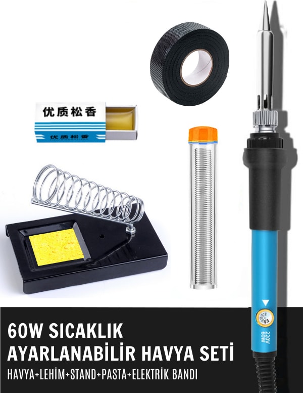 ST-60 60W Sıcaklık Ayarlanabilir Havya Lehim Makinesi Bant, Pasta, Lehim ve Stand