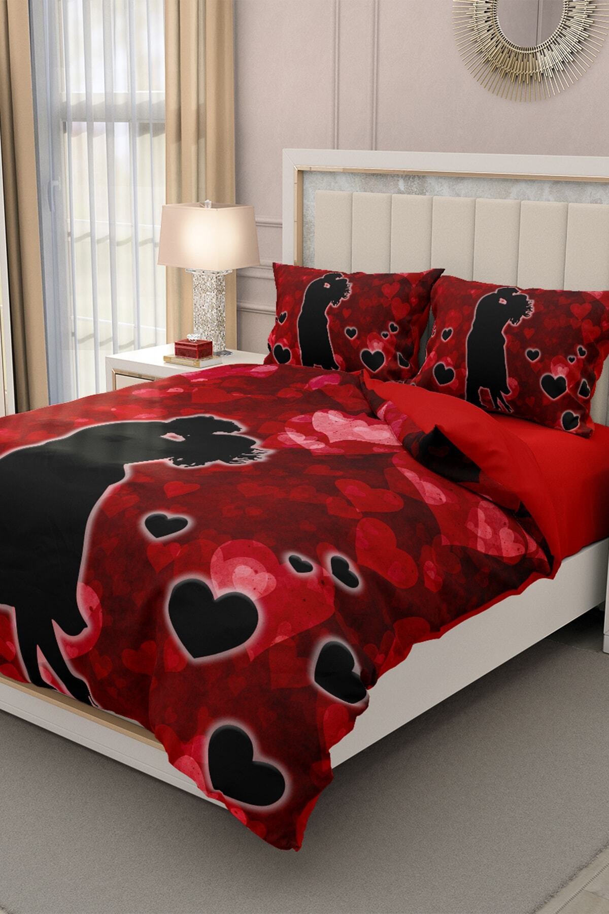 Kıng Sıze Sevgililer Günü Çift Kişilik Nevresim Takımı%100 Pamuk Aşkın Rengi 220x240cm