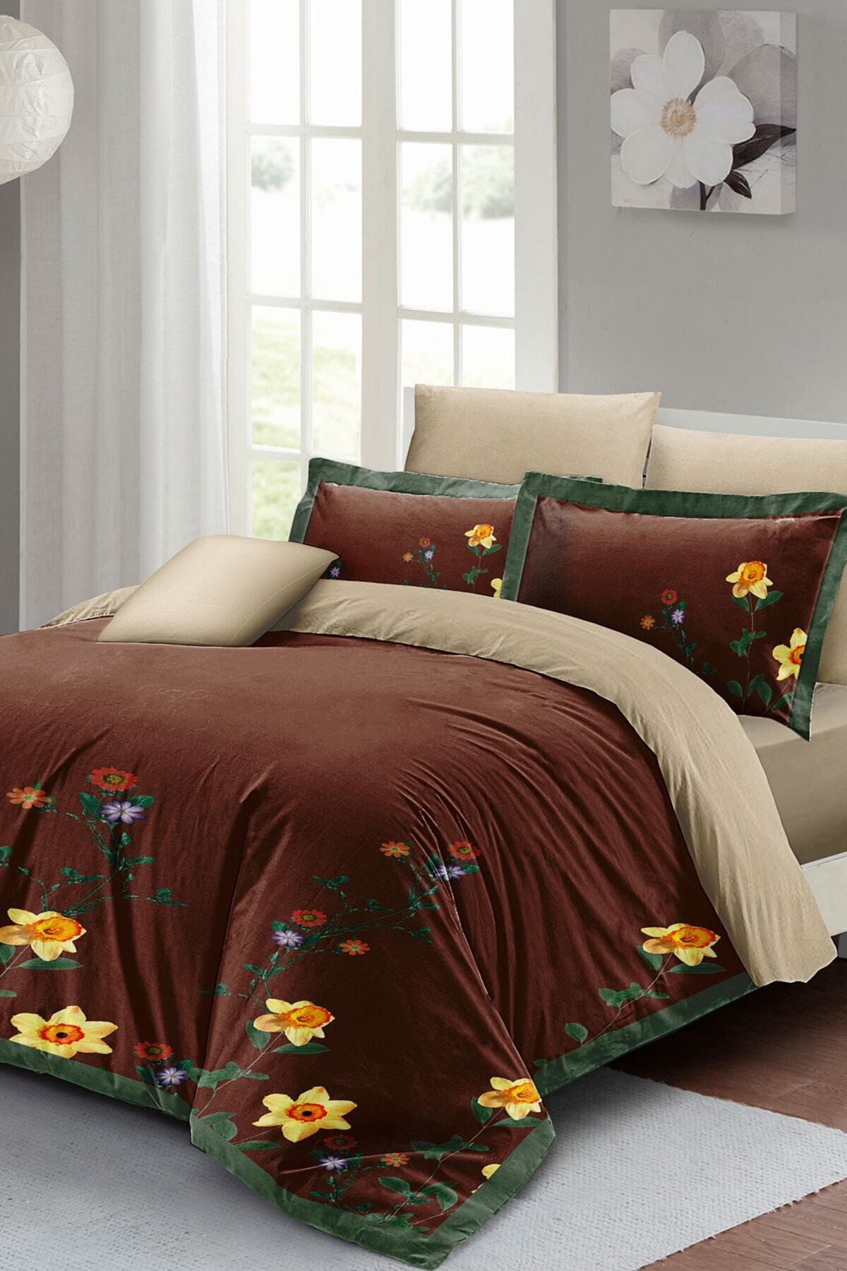 Kıng Sıze Sun Flowers Çift Kişilik Nevresim Takımı 3d Pamuk Saten 220x240cm