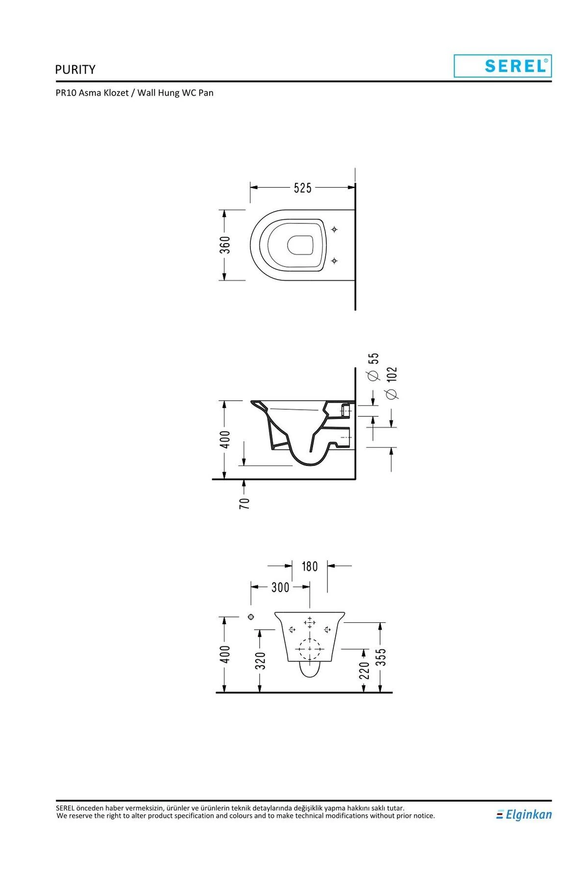 Serel Purity Asma Klozet (PR10) + Blaze Slim Yavaş Kapanan Kapak 2'li Set