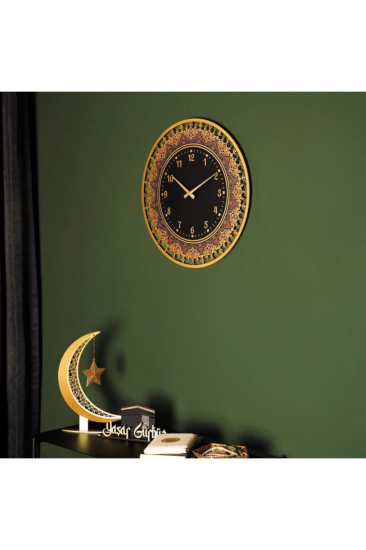 İslami Motifli Sessiz Renkli Metal Duvar Saati - 48x48 Cm - Dini Ev Dekorasyonu - Wams024