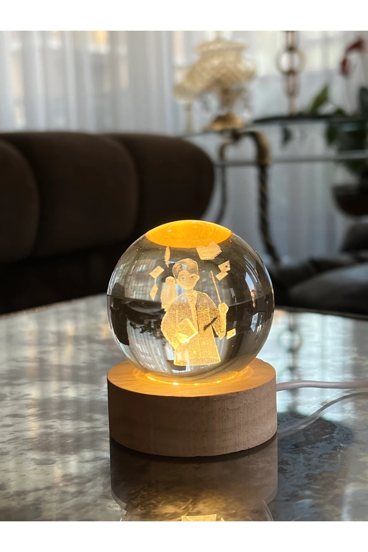 Harry Potter Baykuşlu Işıklı Cam Küre (prizli Gece Lambası Aydınlatma Dekoratif Model)