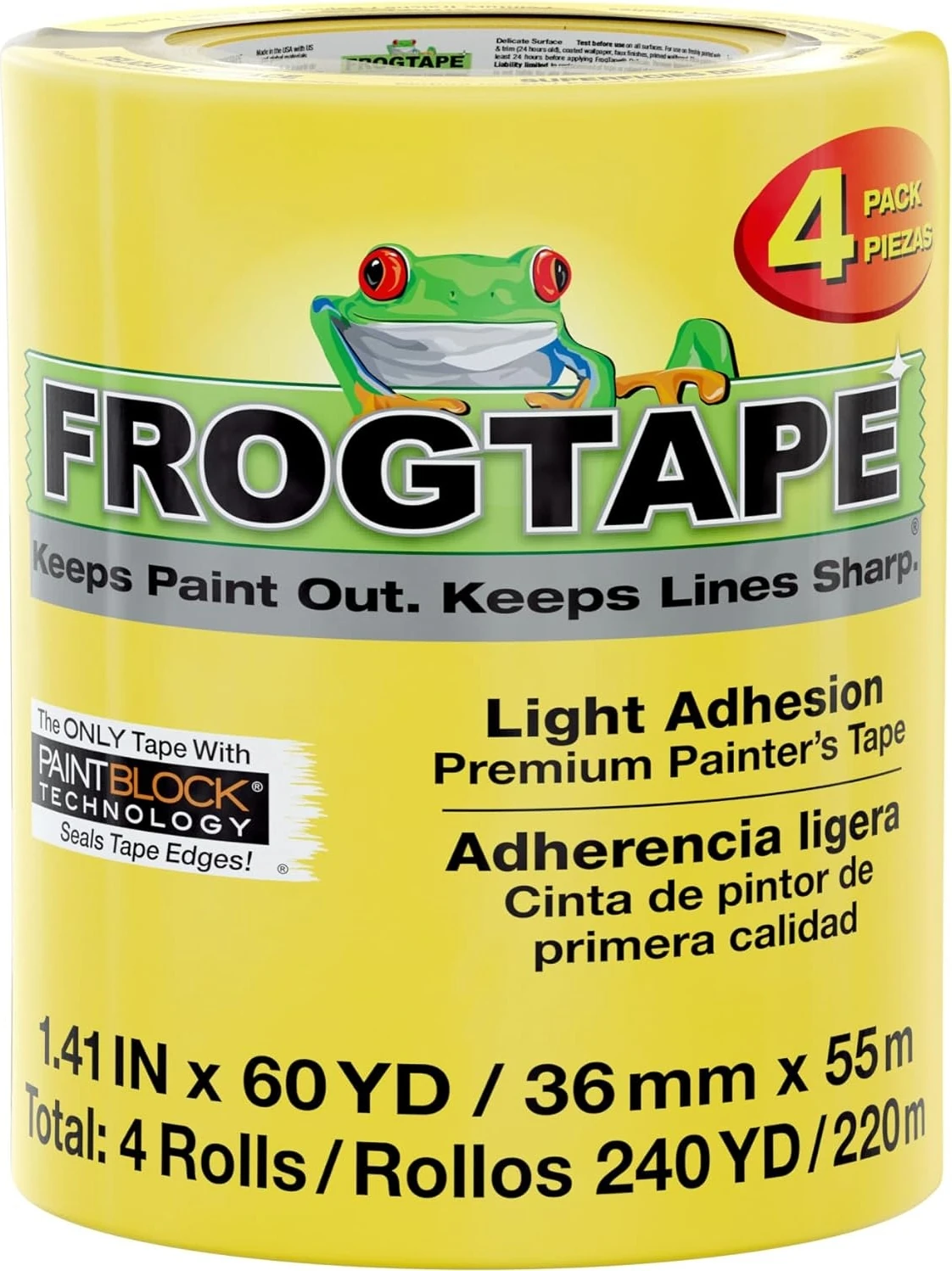 240662 Hassas Yüzey Boyacı Bandı, Boya Bloklu, 3,6 cm Genişlik, Sarı, 4 Rulo