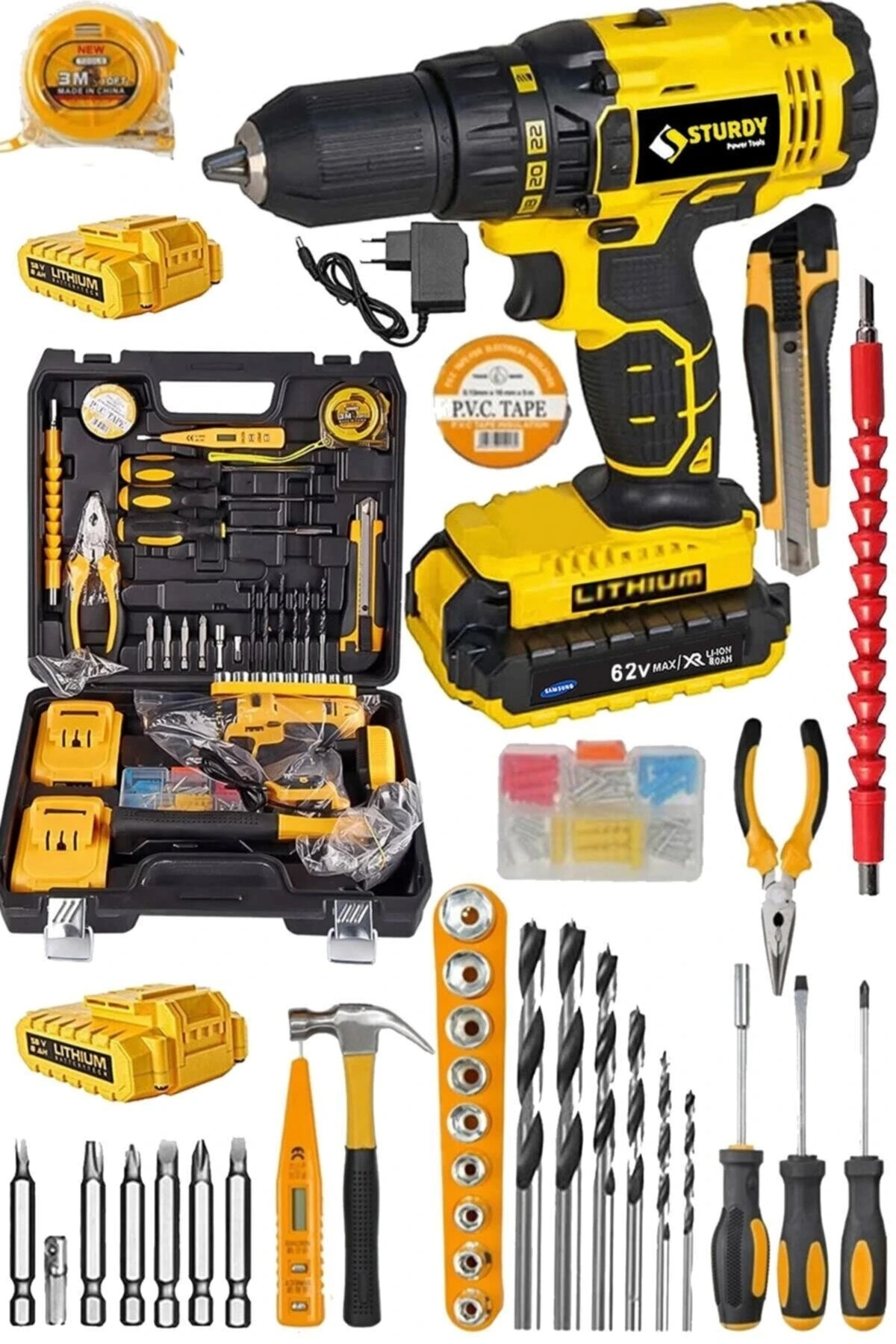 Metal Mandren 99 Parça Setli Darbeli 256 1300 Mah Lion Çift Akülü Metal Şanzuman Turbo Şarjlı Matkap