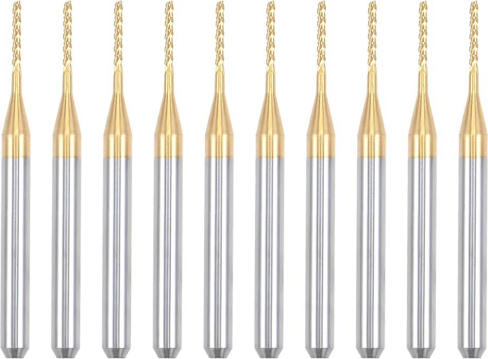 10 Adet Titanyum Kaplama Karbür Uçlu Freze Gravür Freze Kesici Cnc Yönlendirici Uçları Pcb Makinesi , 1/8 Inç Şaft 1mm (Yurt Dışından)