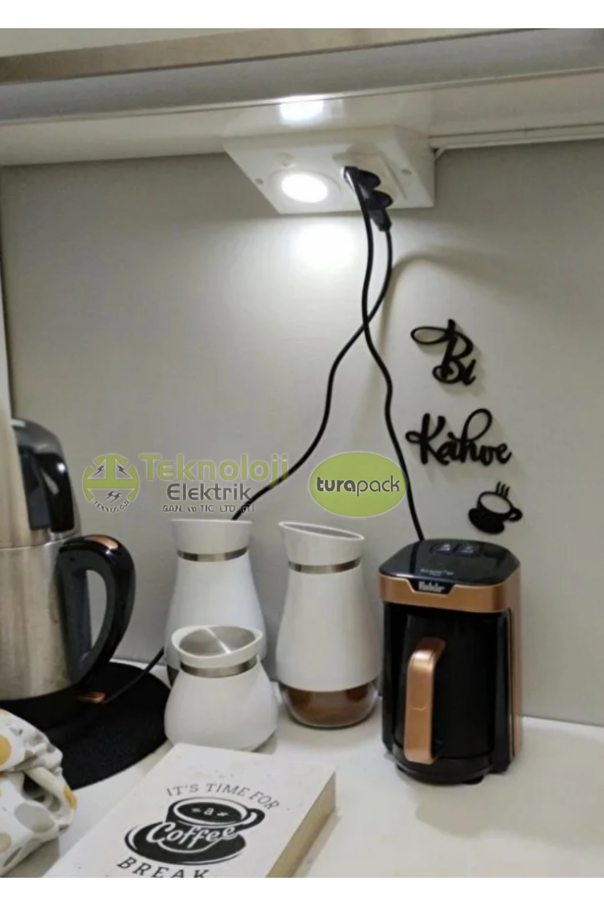 Dolap Tezgah Altı 2'li Priz Ve 3 Watt Anahtarlı Led Spot Aydınlatma (FÜME KASA) Işık Ve Akıllı Priz